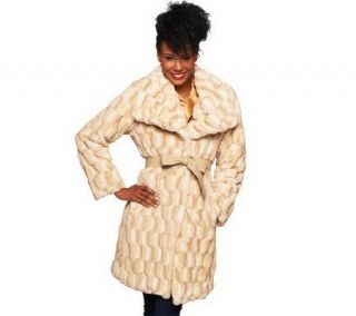 Dennis Basso Sculpted Faux Fur Draped Collar Coat with Belt   A229745