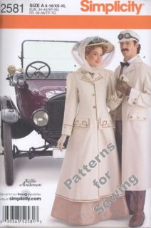 Pattern Simplicity Sewing Woman Men Costume Coat Circa 1910 XS XL New