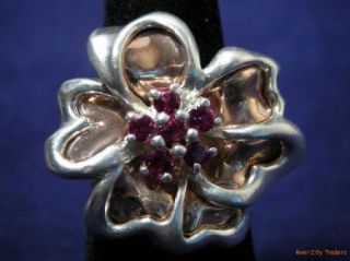 Carolyn Pollack Sterling Copper & Garnet Flower Ring   Sz. 7