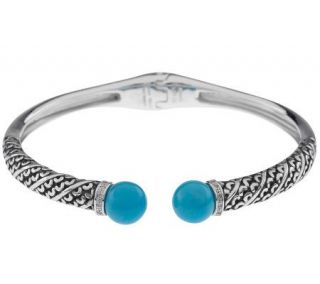Sterling Turquoise Bead Hinged Cuff Bracelet —