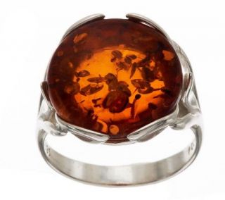 Baltic Amber Round Bold Sterling Ring —