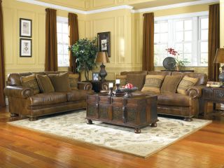 Austin Traditional Country Genuine Leather Sofa Couch Living Room Set