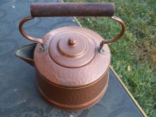 Vintage Hammered Copper Tea Kettle Wooden Handle 