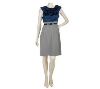 Du Jour Ruffle Dot Jacquard and Woven Skirt Two fer Dress —