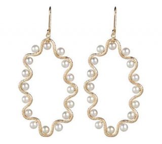 VicenzaGold FreshwaterPearl Wavy Hoop Design Dangle Earrings, 14K 