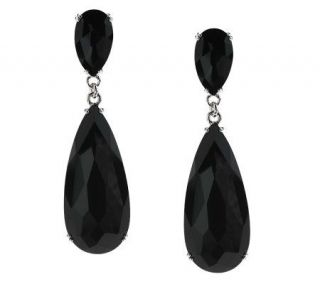Black Agate Elongated Teardrop Sterling Dangle Earrings —