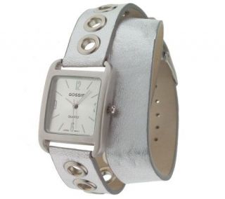 Gossip Double Wrap Metallic Leather Strap Watch —