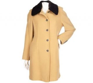 Centigrade Wool Blend Walker Coat with Removable Faux Fur Collar