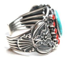 Kirk Smith Coral & Turq Cluster Cuff Incredible Silver