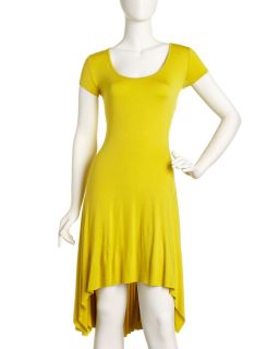 Casual Couture Asymmetric Hem Short Sleeve Dress Green Tea