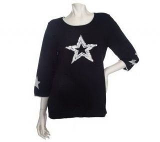 Quacker Factory Metallic Star 3/4 Sleeve Sweater —