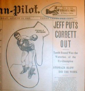  Boxing Championship Newspaper James Jeffries Defeat Jim Corbett