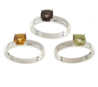 Sterling Multi Gemstone Set of Three Stack Rings —
