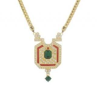 Jacqueline Kennedy Foxtrot Simulated Emerald Necklace —