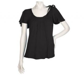 By Thuy D. Knit Top with Grosgrain Neckline and Pleat Detail