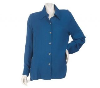 Susan Graver Woven Button Front Shirt with Roll TabSleeves —