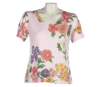 Theme Floral Print V Neck Short Sleeve Sweater —