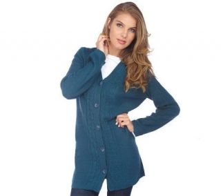 Denim & Co. Long Sleeve Button Front Cable Sweater Coat —