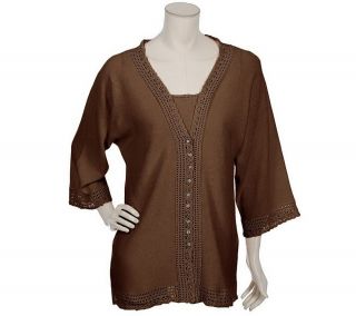 Modern Soul 3/4 Kimono Sleeve Crochet Trim Duet Sweater —