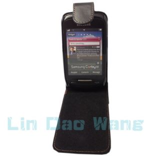 Black Leather Case Pouch for Samsung Corby 2 II S3850