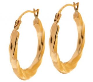 Highly Polished Twisted Round Hoop Earrings 14K Gold —