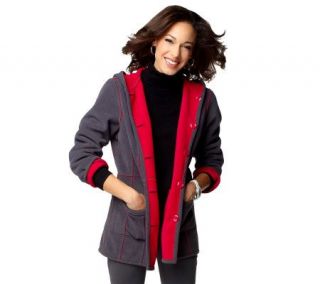Susan Graver Bonded Fleece Reversible Bi Color Hooded Coat —