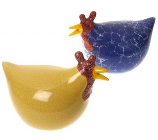 Yellow or Blue Handpainted Ceramic Chicken Figurine —
