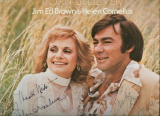Jim Ed Brown Helen Cornelius Autograph LP Born Believer