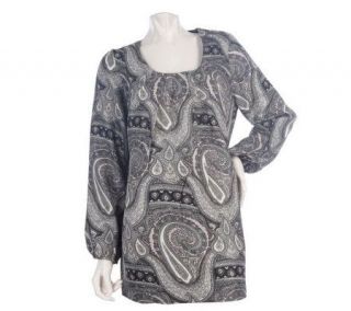 Liz Claiborne New York Long Sleeve Paisley Printed Tunic —
