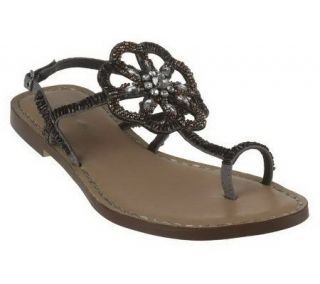 Makowsky Toe Loop Sandals with Beaded Flower Detail —