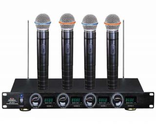 CH VHF Wireless 4 Hand Held Microphones Mic System