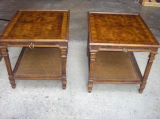  Century End Tables Night Stands Pair Burlwood Burl Wood Tops Wood Cane