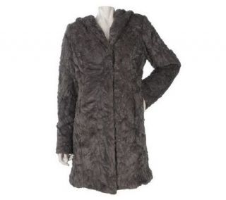 Dennis Basso Crushed Faux Fur Coat with Hood —