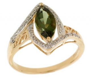 As Is 0.75ct Marquise Moldav ite&Diamond Acc ent Ring 14K —