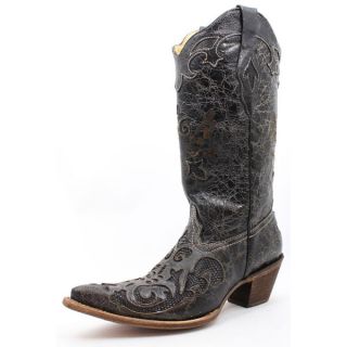 Corral Ladies Black Goat and Lizard Inlay Cowgirl Boots C2108