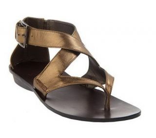 Makowsky Leather Multi Strap Thong Sandals w/ Buckle Detai — 