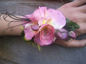 Pink Orchid Flower Prom Wedding Bracelet Wrist Corsage