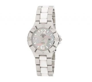 Swiss Tradition Ladies Diamond Watch, Silvertone/White —