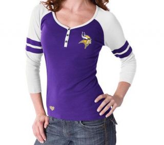 NFL Vikings Womens Plus Size 3/4 Sleeve Rib Henley Top —