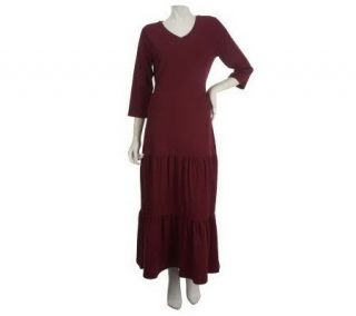 Denim & Co. 3/4 Sleeve Solid Tiered V Neck Knit Dress —