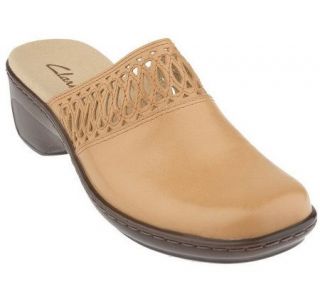 Clarks Leather Slip on Perforated Detail Wedge Clogs —
