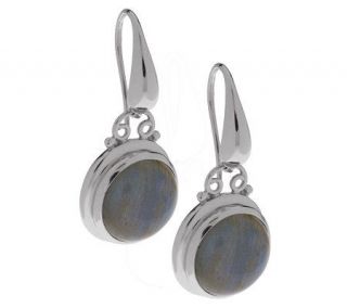 Round Labradorite Sterling Dangle Earrings —