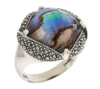 Suspicion Sterling Marcasite and Abalone Doublet Ring —