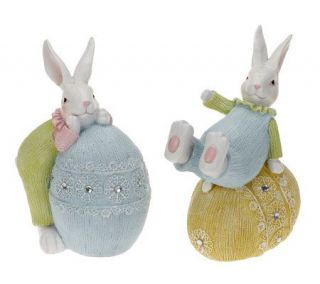 Set of 2 Knitted Bunnies with Eggs Figures by Valerie   H194771