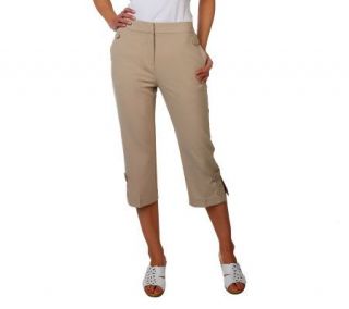 Susan Graver Chelsea Stretch Capri Pants with Button Tab & Slit 