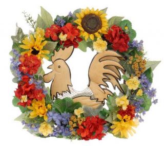 20 Rooster Wreath w/Sunflowers and Geraniums by Valerie —