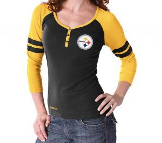 NFL Steelers Womens Plus Size 3/4 Sleeve Rib Henley Top —