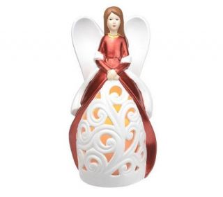 HomeReflections Ceramic Angel Luminary with FlamelessCandle with Timer 