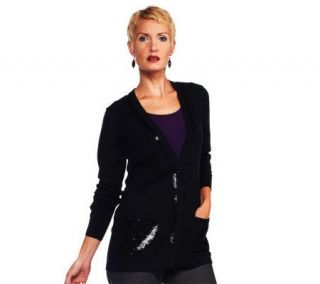 Joan Rivers Boyfriend Cardigan with Sequin Accents —