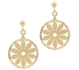 Round Satin & Diamond Cut Flower Dangle Earrings 18K Gold —